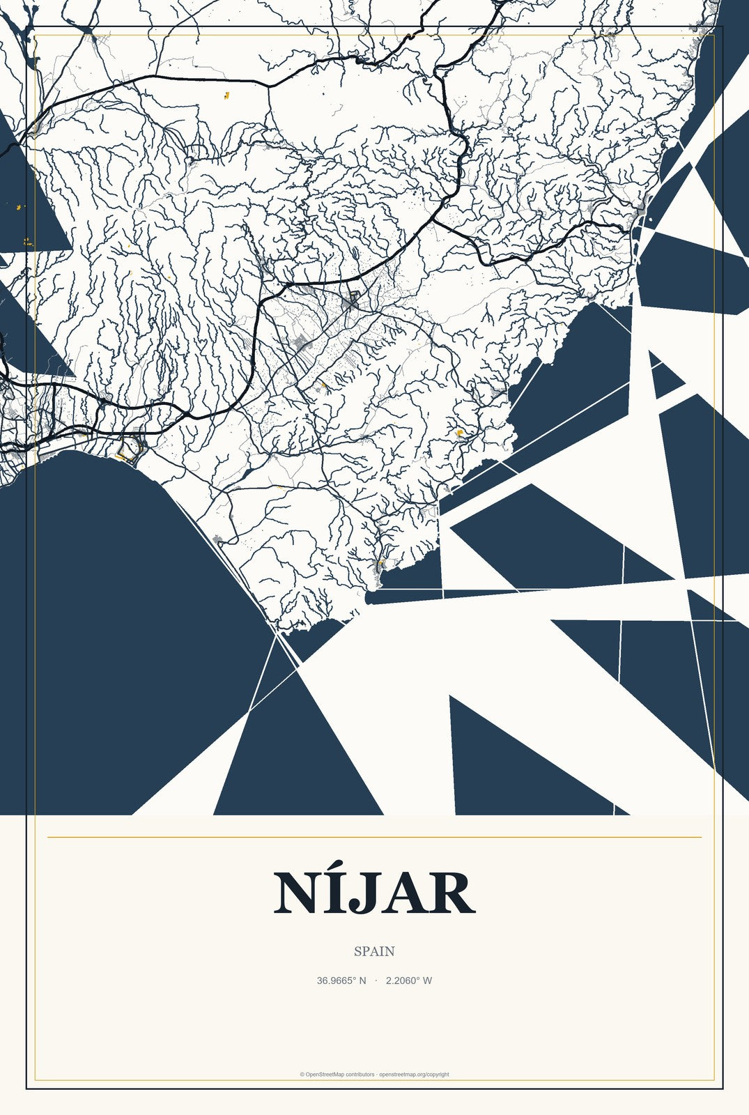 Níjar, Spain City Map Aluminum Sign in Citrine Modern style