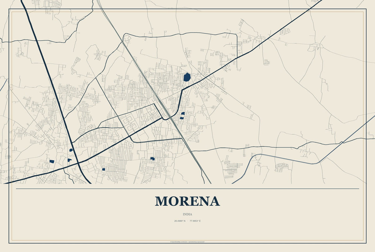Morena, India City Map Aluminum Sign in Coastal Cutout style