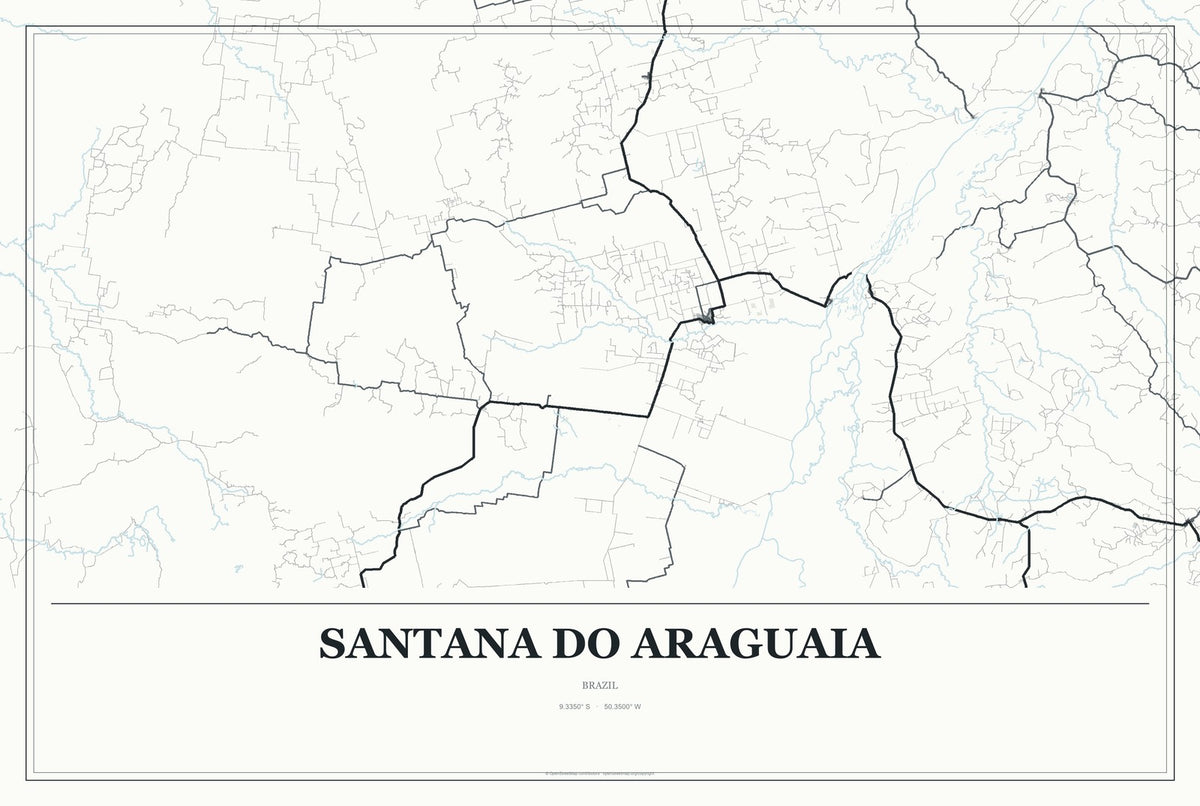 Santana do Araguaia, Brazil City Map Aluminum Sign in Gallery Air style