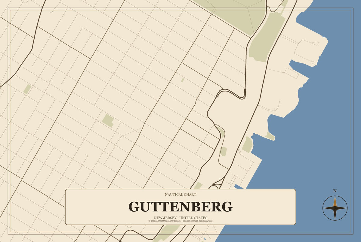 Guttenberg, New Jersey City Map Aluminum Sign in Heritage Nautical style