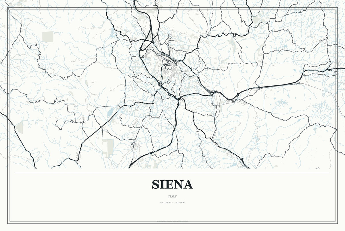 Siena, Italy City Map Aluminum Sign in Gallery Air style