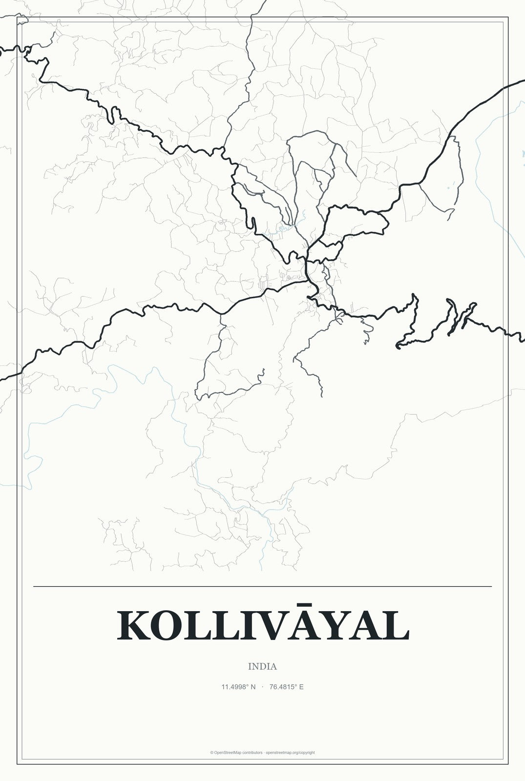Kollivāyal, India City Map Aluminum Sign in Gallery Air style