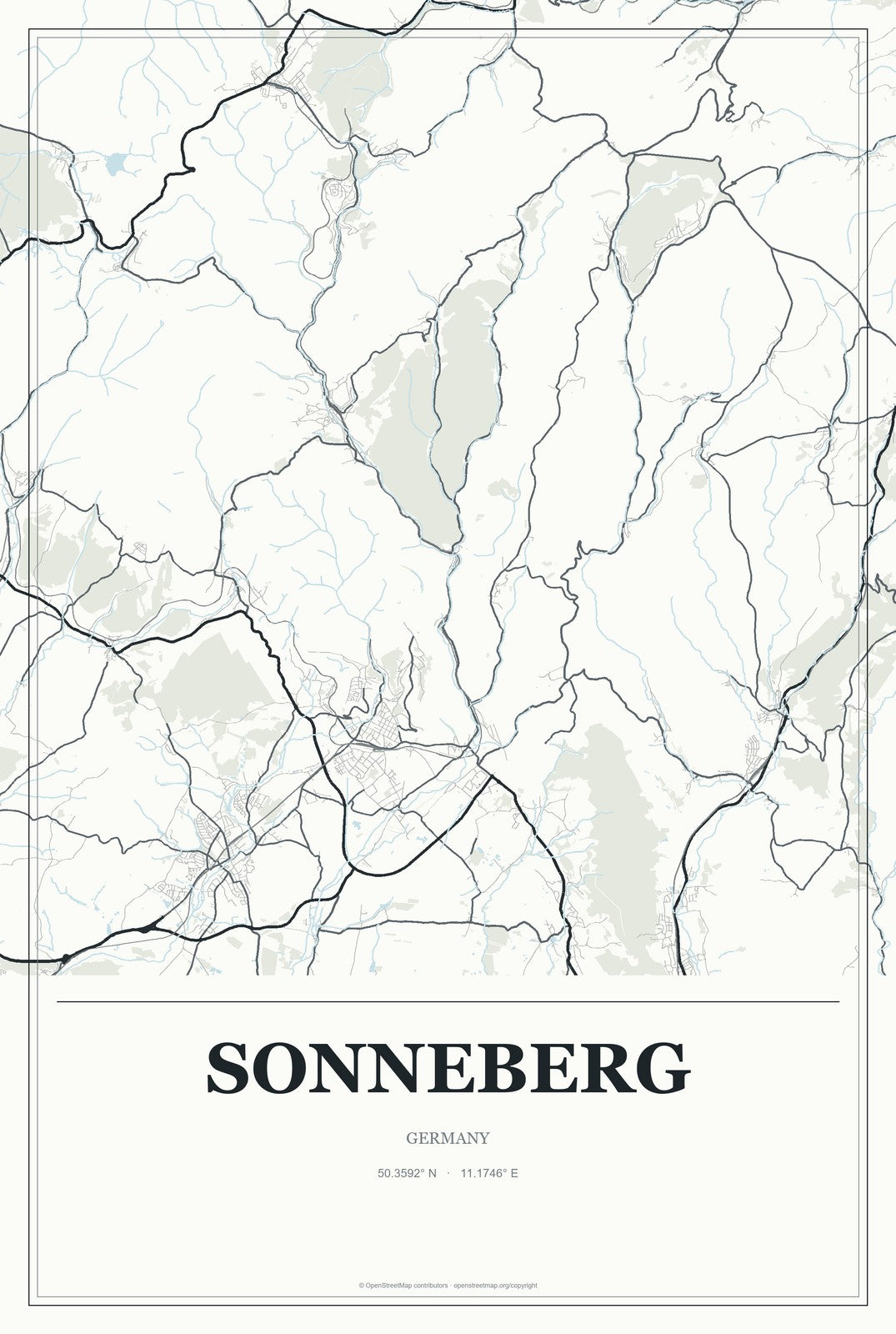 Sonneberg, Germany City Map Aluminum Sign in Gallery Air style