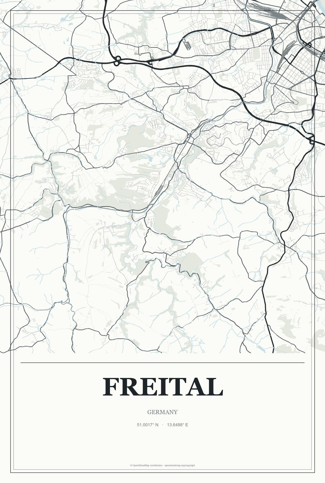 Freital, Germany City Map Aluminum Sign in Gallery Air style
