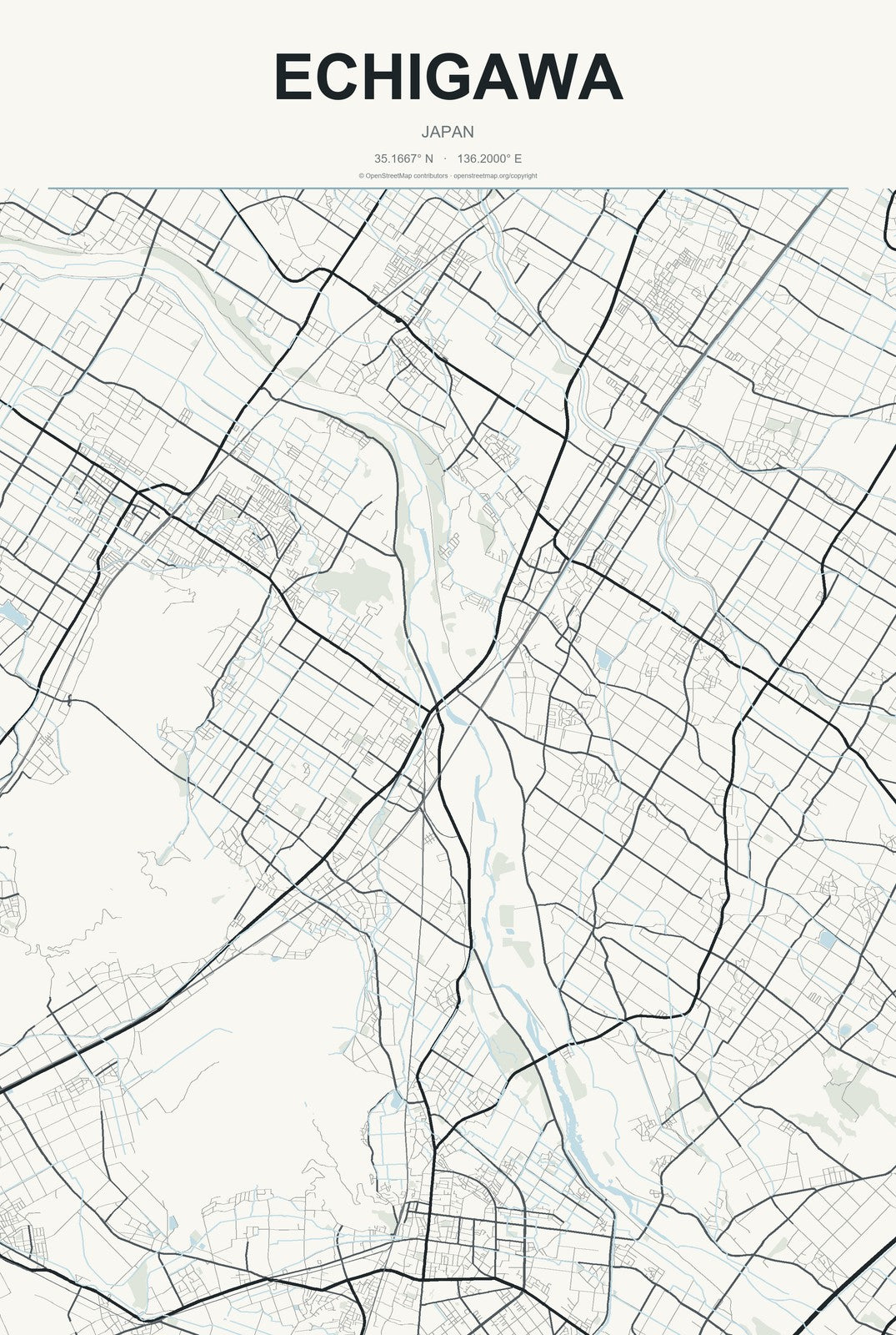 Echigawa, Japan City Map Aluminum Sign in Headline Atlas style