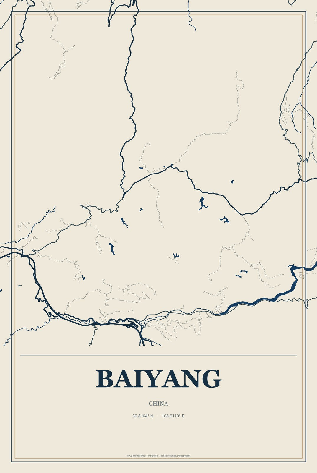 Baiyang, China City Map Aluminum Sign in Coastal Cutout style