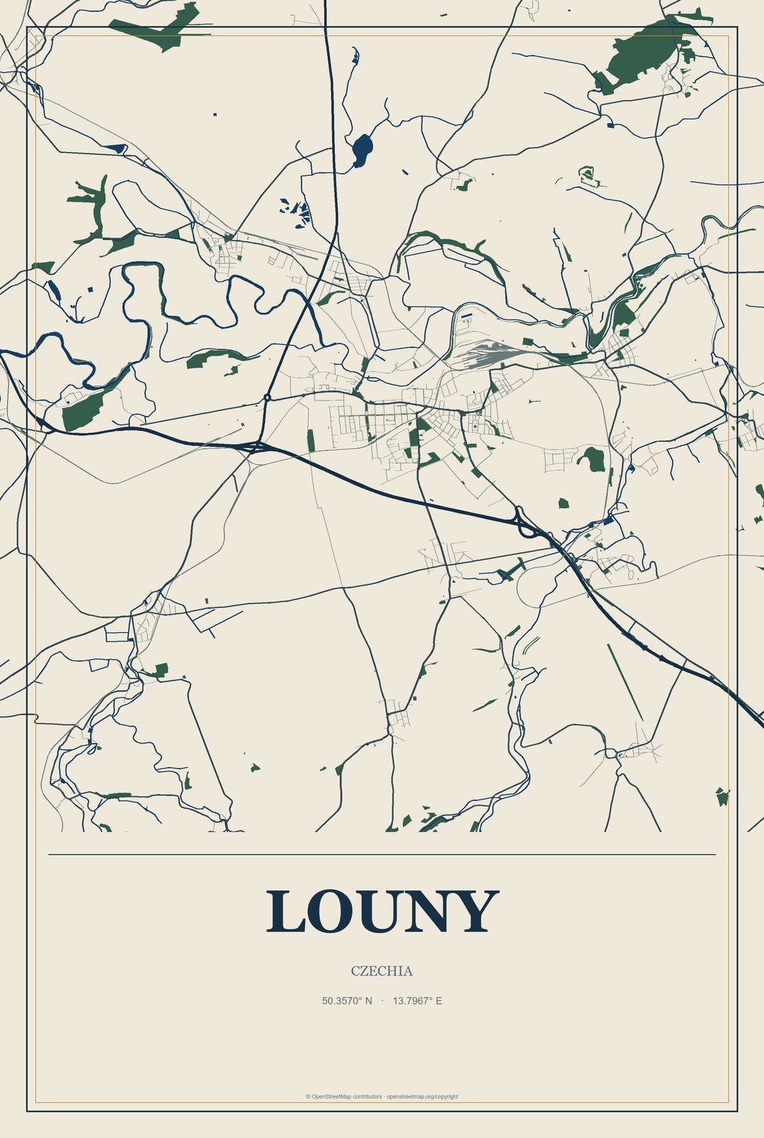 Louny, Czechia City Map Aluminum Sign in Coastal Cutout style