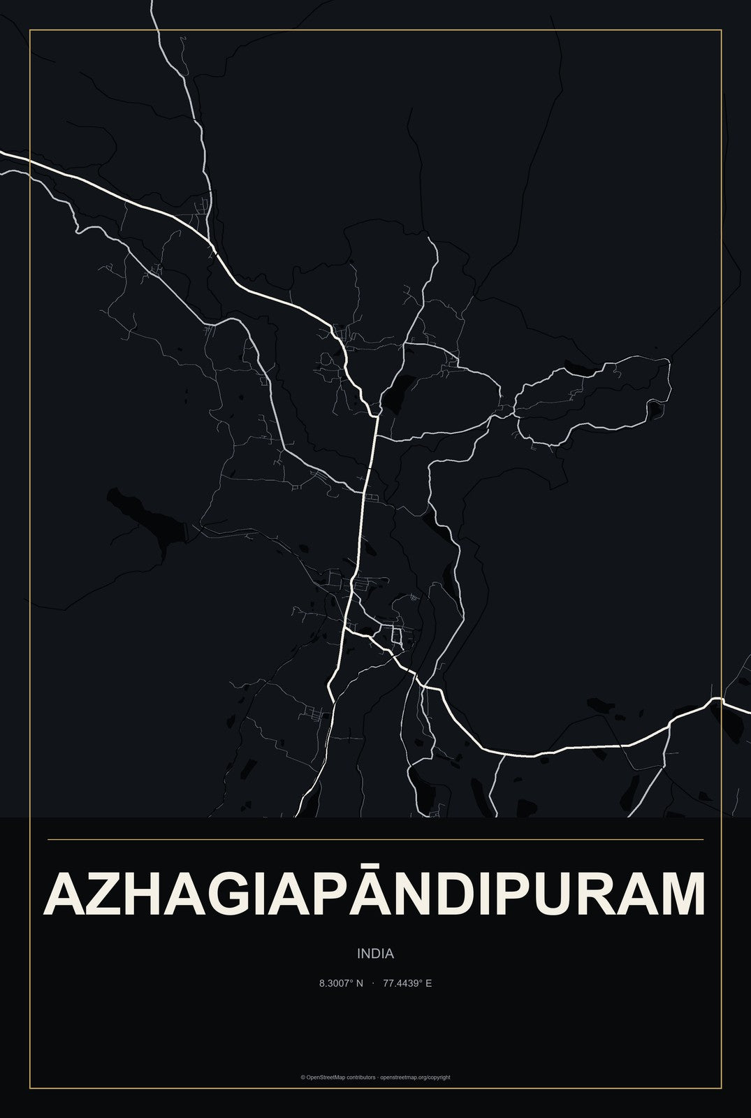 Azhagiapāndipuram, India City Map Aluminum Sign in Metropolitan Noir style