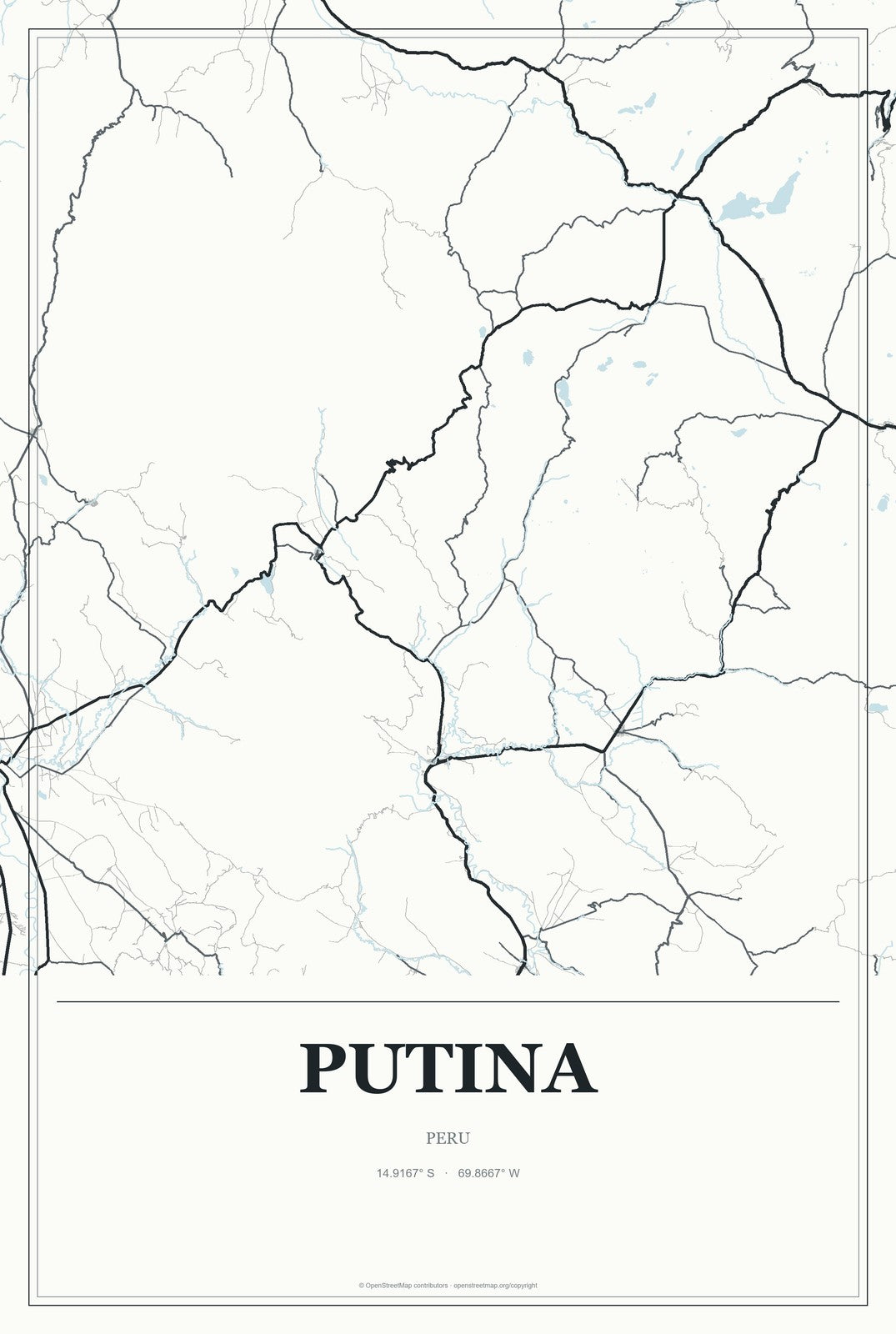 Putina, Peru City Map Aluminum Sign in Gallery Air style