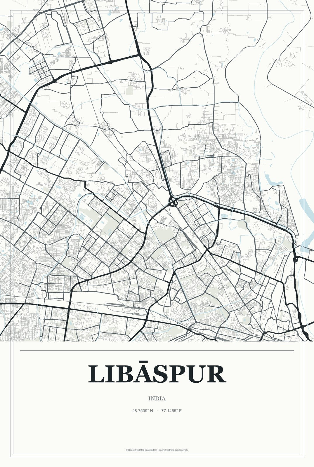 Libāspur, India City Map Aluminum Sign in Gallery Air style