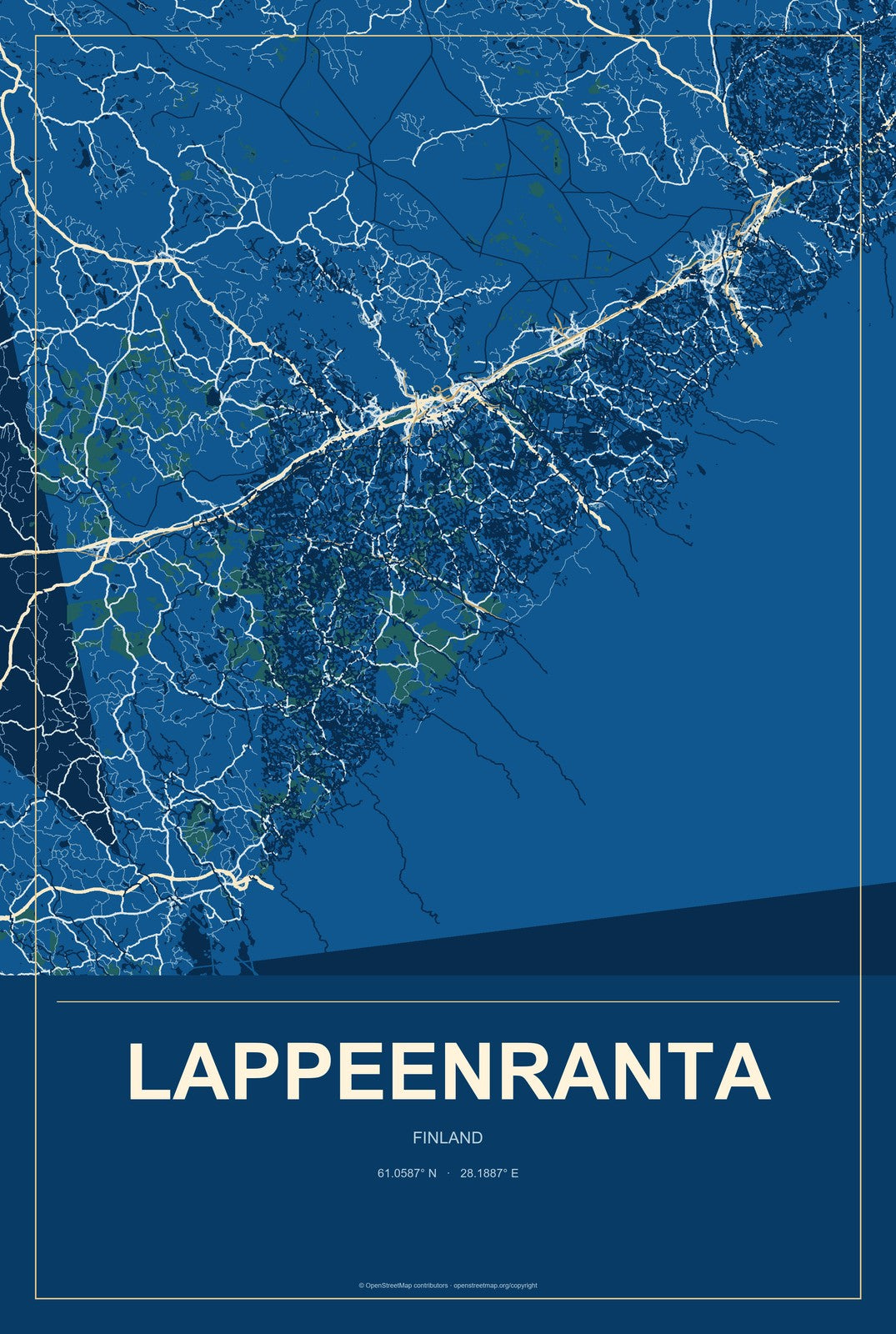 Lappeenranta, Finland City Map Aluminum Sign in Harbor Cobalt style