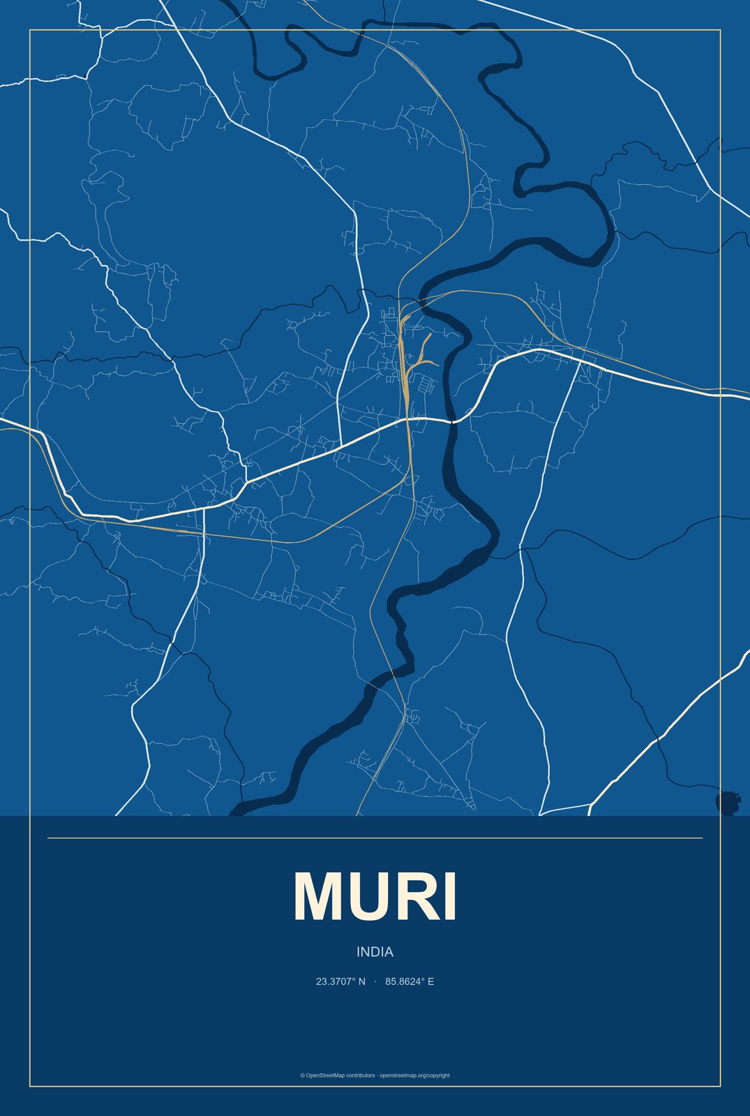 Muri, India City Map Aluminum Sign in Harbor Cobalt style
