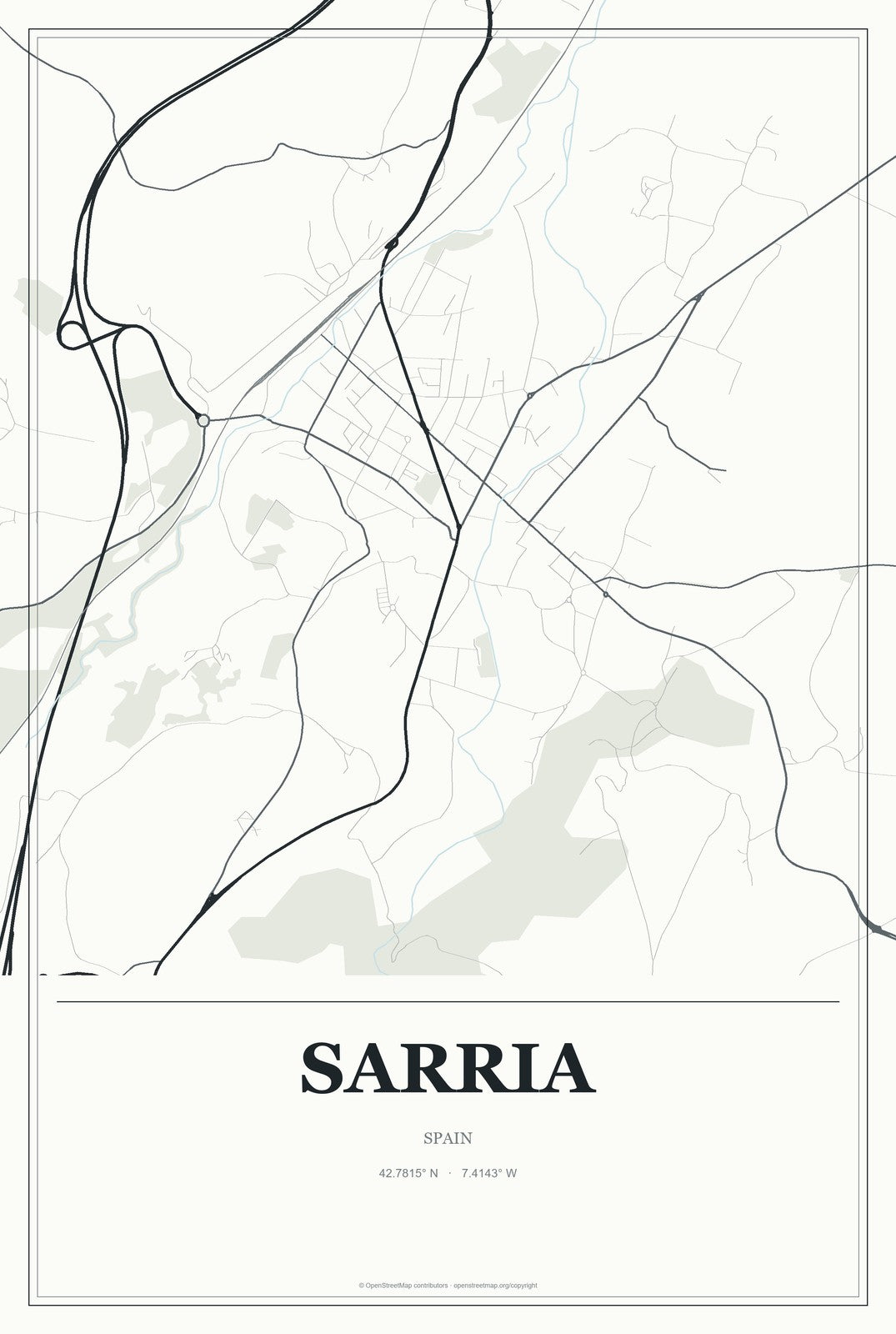 Sarria, Spain City Map Aluminum Sign in Gallery Air style