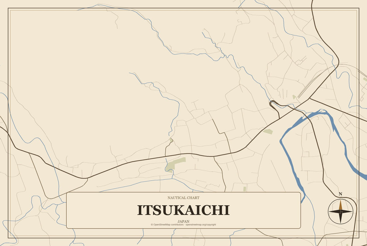 Itsukaichi, Japan City Map Aluminum Sign in Heritage Nautical style
