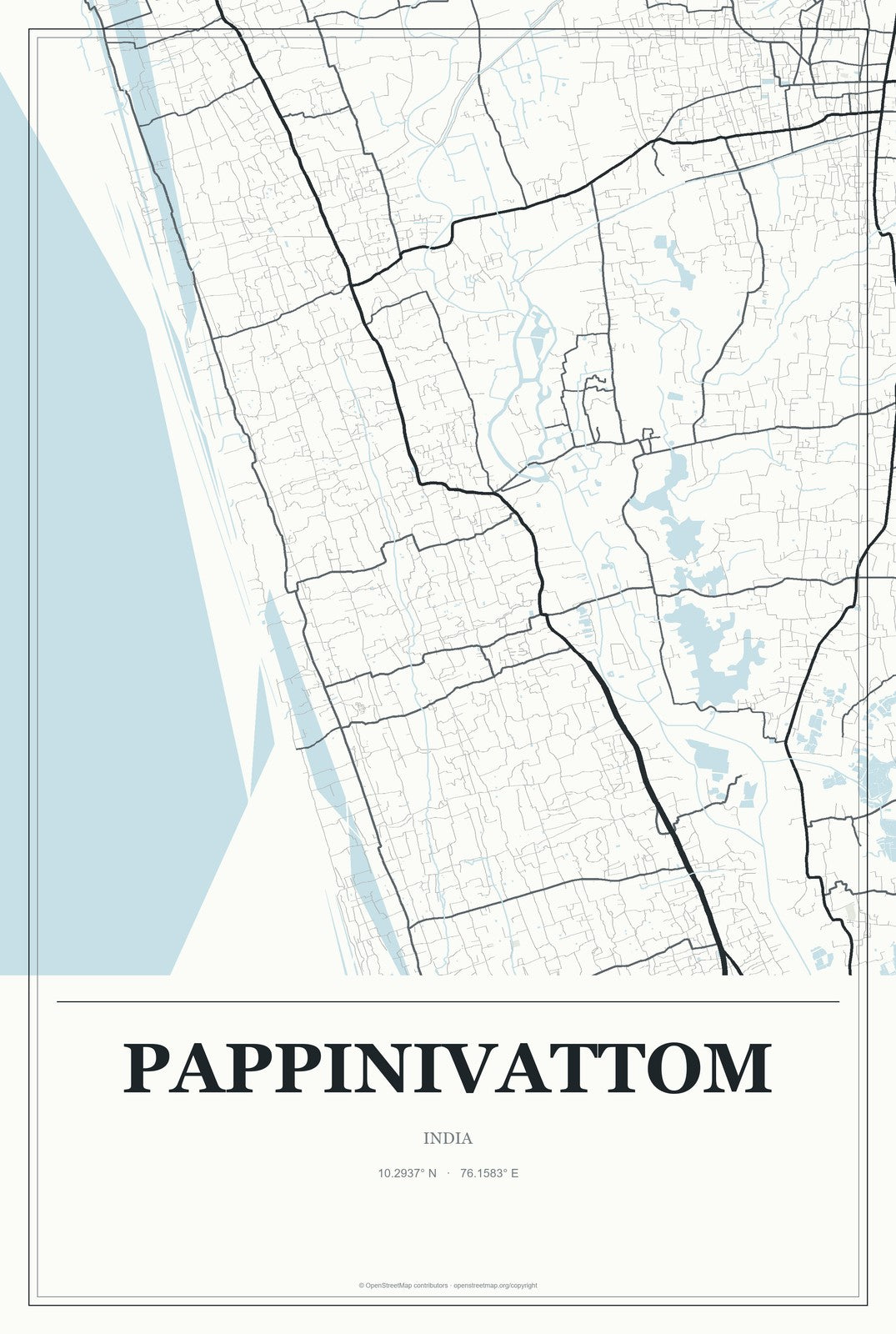 Pappinivattom, India City Map Aluminum Sign in Gallery Air style
