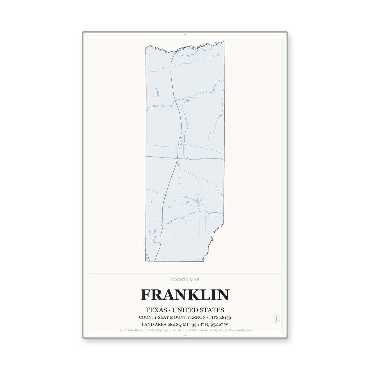 Franklin County, Texas Map Aluminum Sign in Gallery Air style