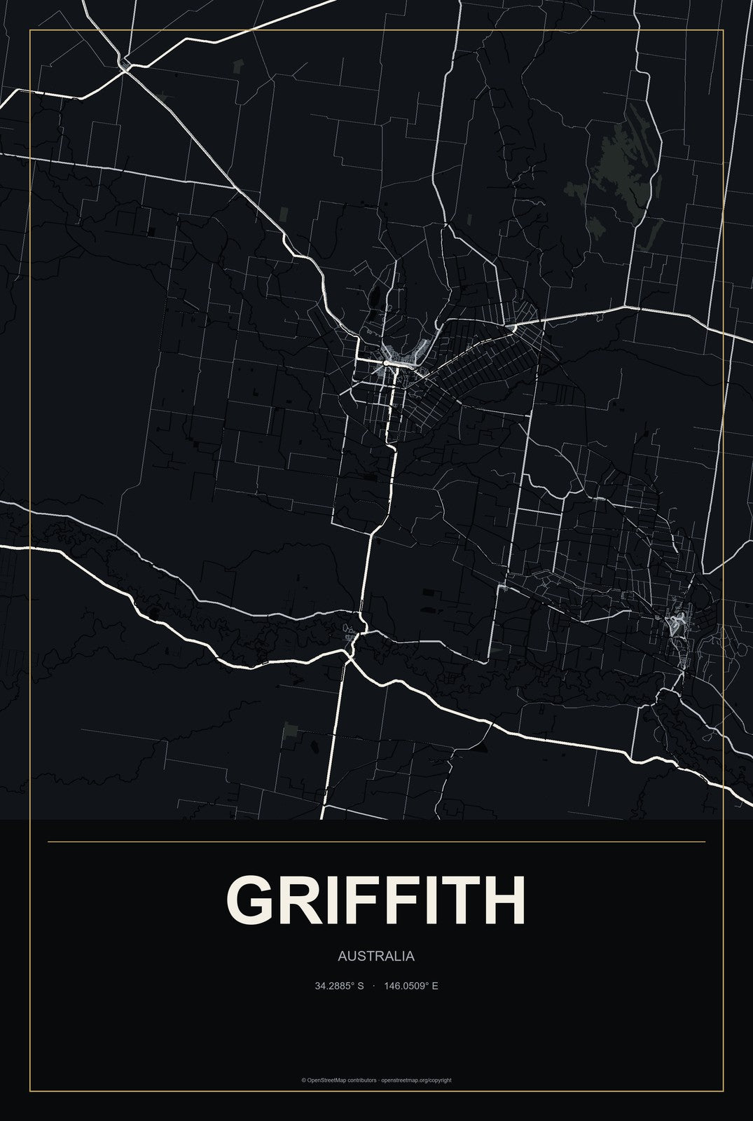 Griffith, Australia City Map Aluminum Sign in Metropolitan Noir style