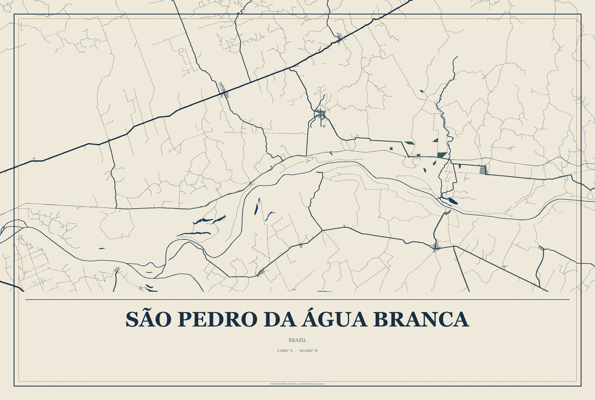 São Pedro da Água Branca, Brazil City Map Aluminum Sign in Coastal Cutout style