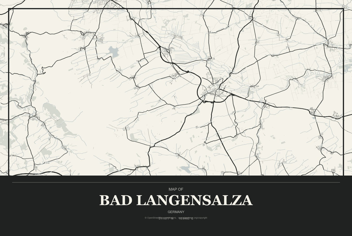 Bad Langensalza, Germany City Map Aluminum Sign in Museum Plaque style