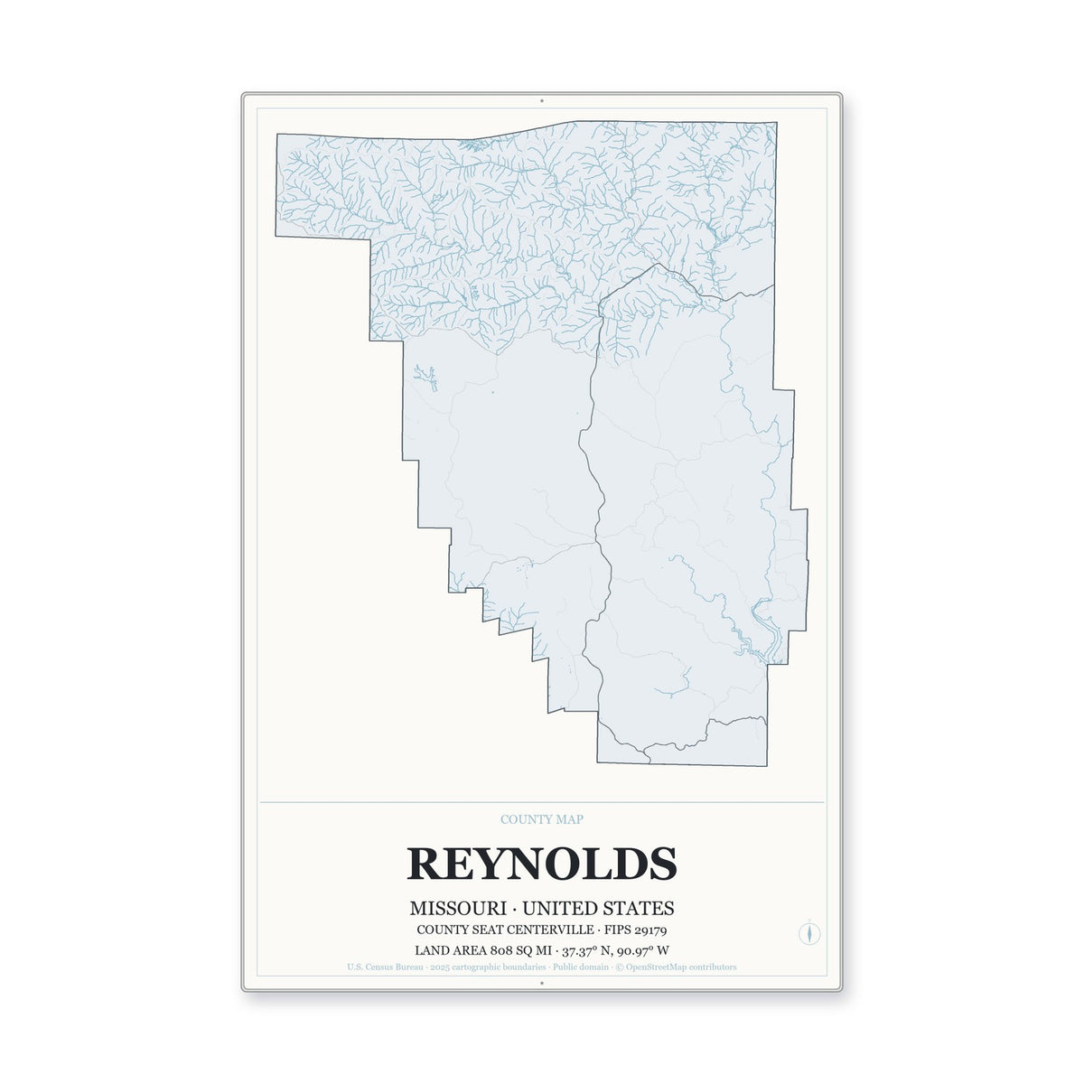 Reynolds County, Missouri Map Aluminum Sign in Gallery Air style