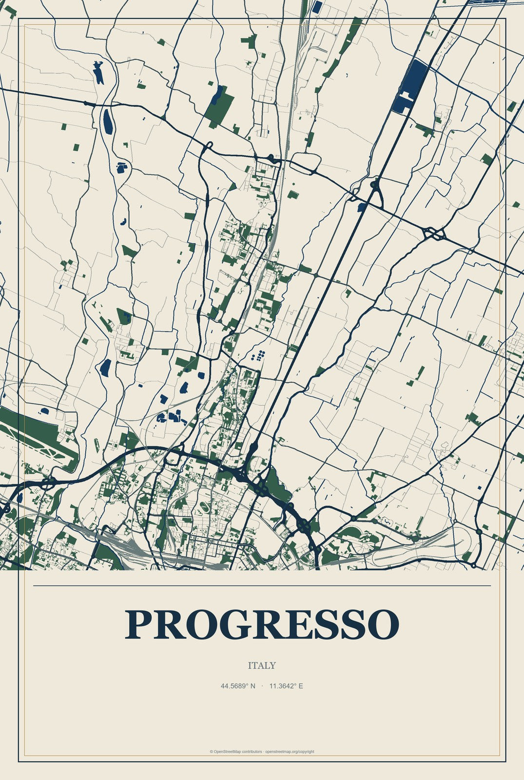Progresso, Italy City Map Aluminum Sign in Coastal Cutout style