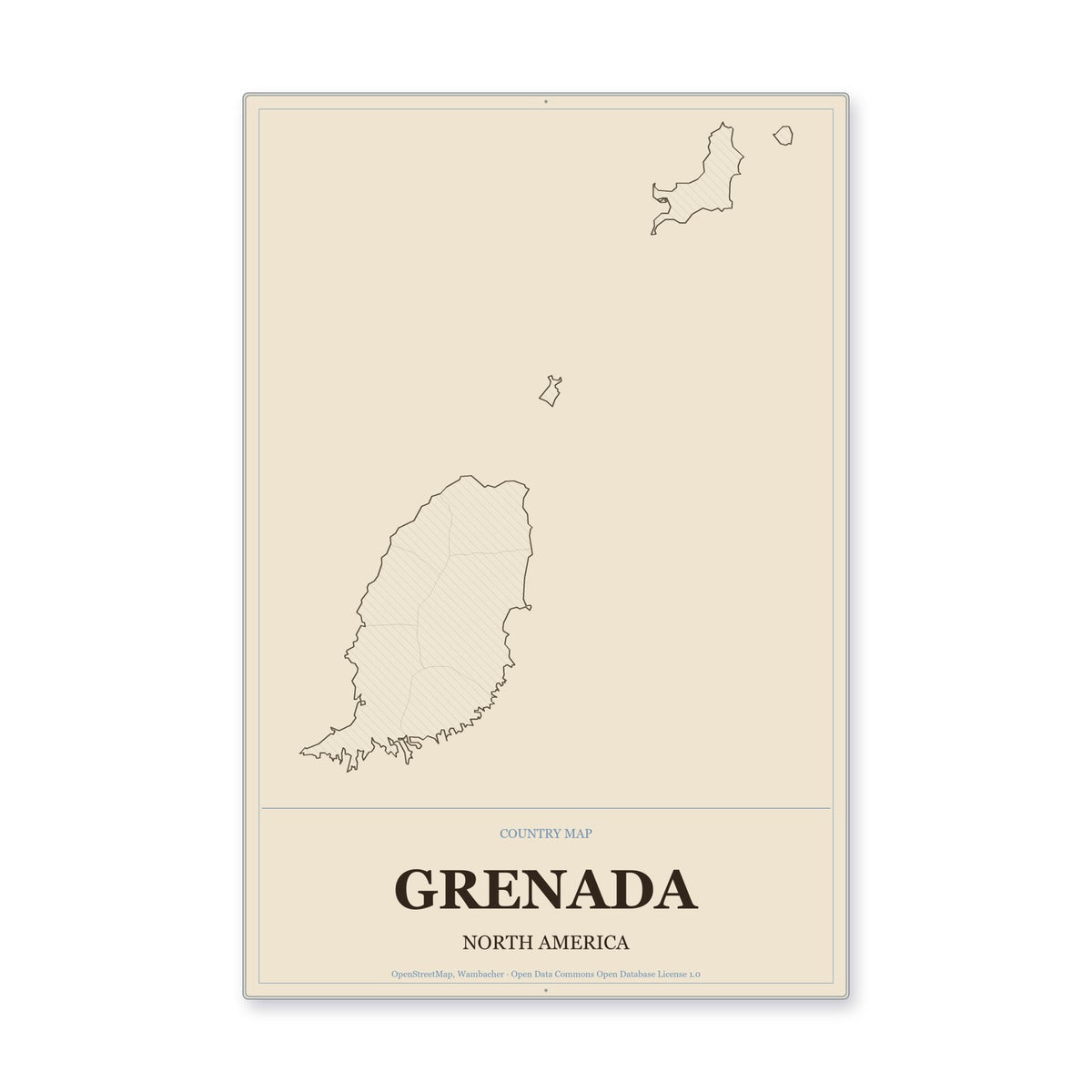 Grenada Country Map Aluminum Sign in Heritage Nautical style