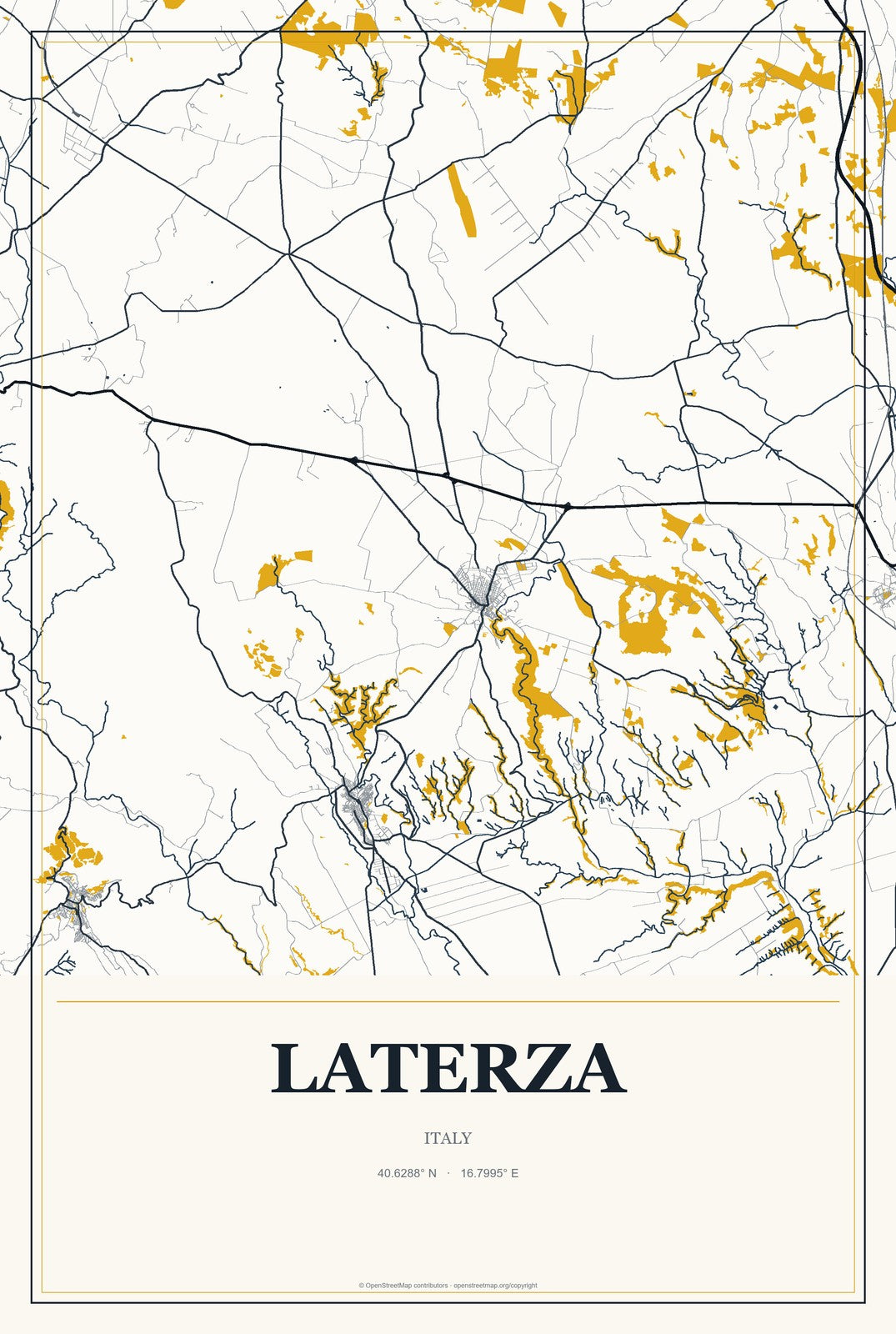 Laterza, Italy City Map Aluminum Sign in Citrine Modern style
