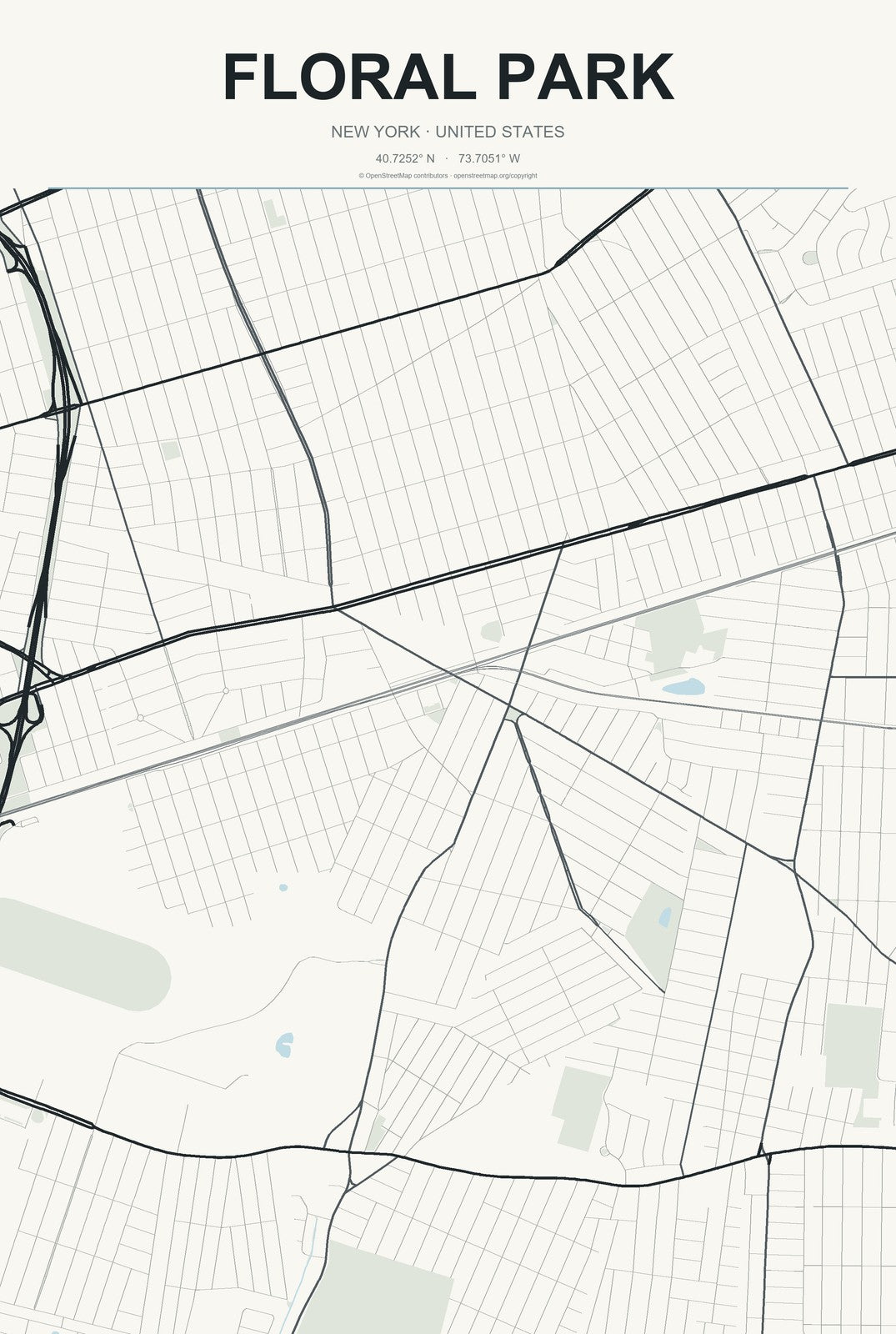 Floral Park, New York City Map Aluminum Sign in Headline Atlas style