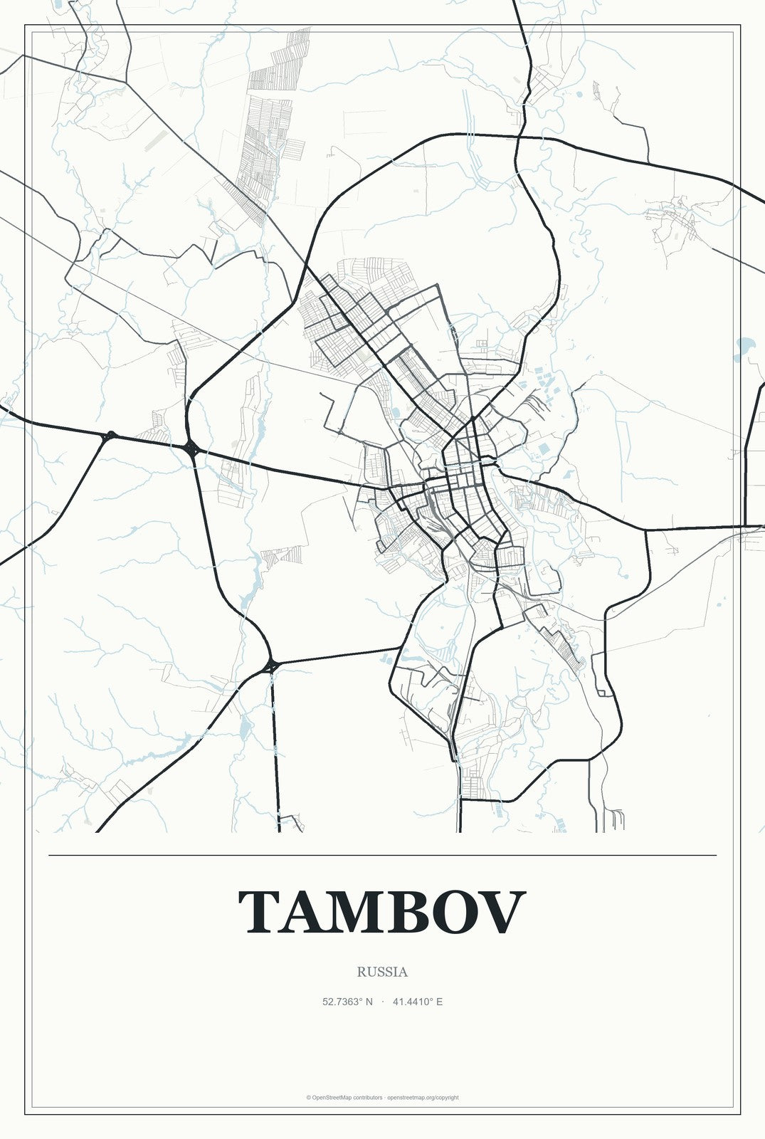 Tambov, Russia City Map Aluminum Sign in Gallery Air style