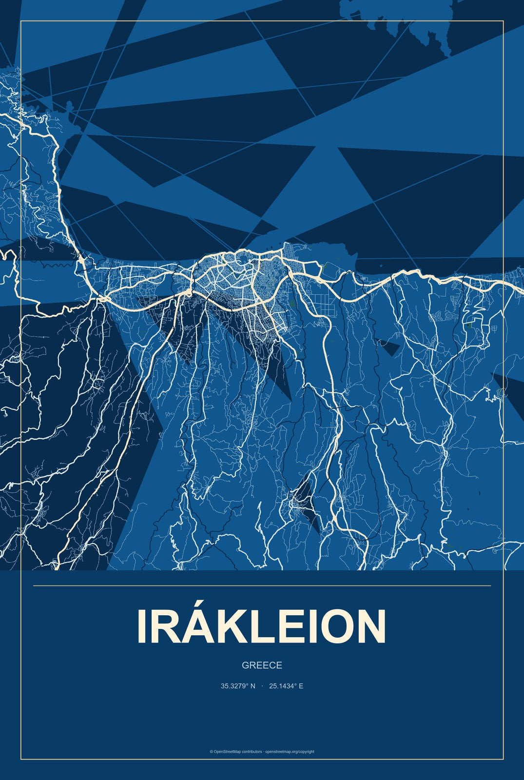 Irákleion, Greece City Map Aluminum Sign in Harbor Cobalt style
