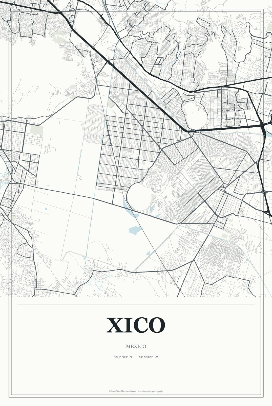 Xico, Veracruz, Mexico City Map Aluminum Sign in Gallery Air style