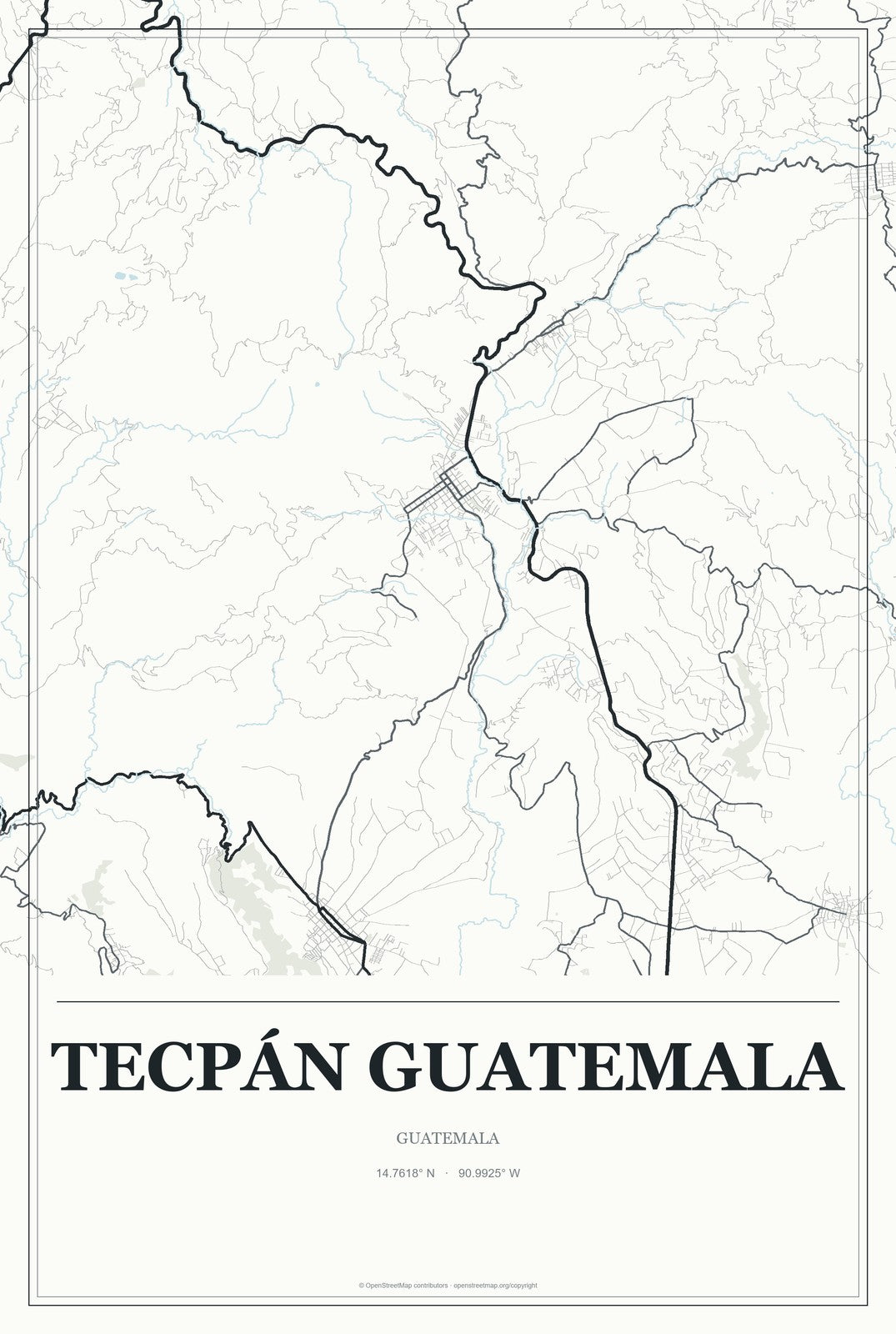 Tecpán Guatemala, Guatemala City Map Aluminum Sign in Gallery Air style