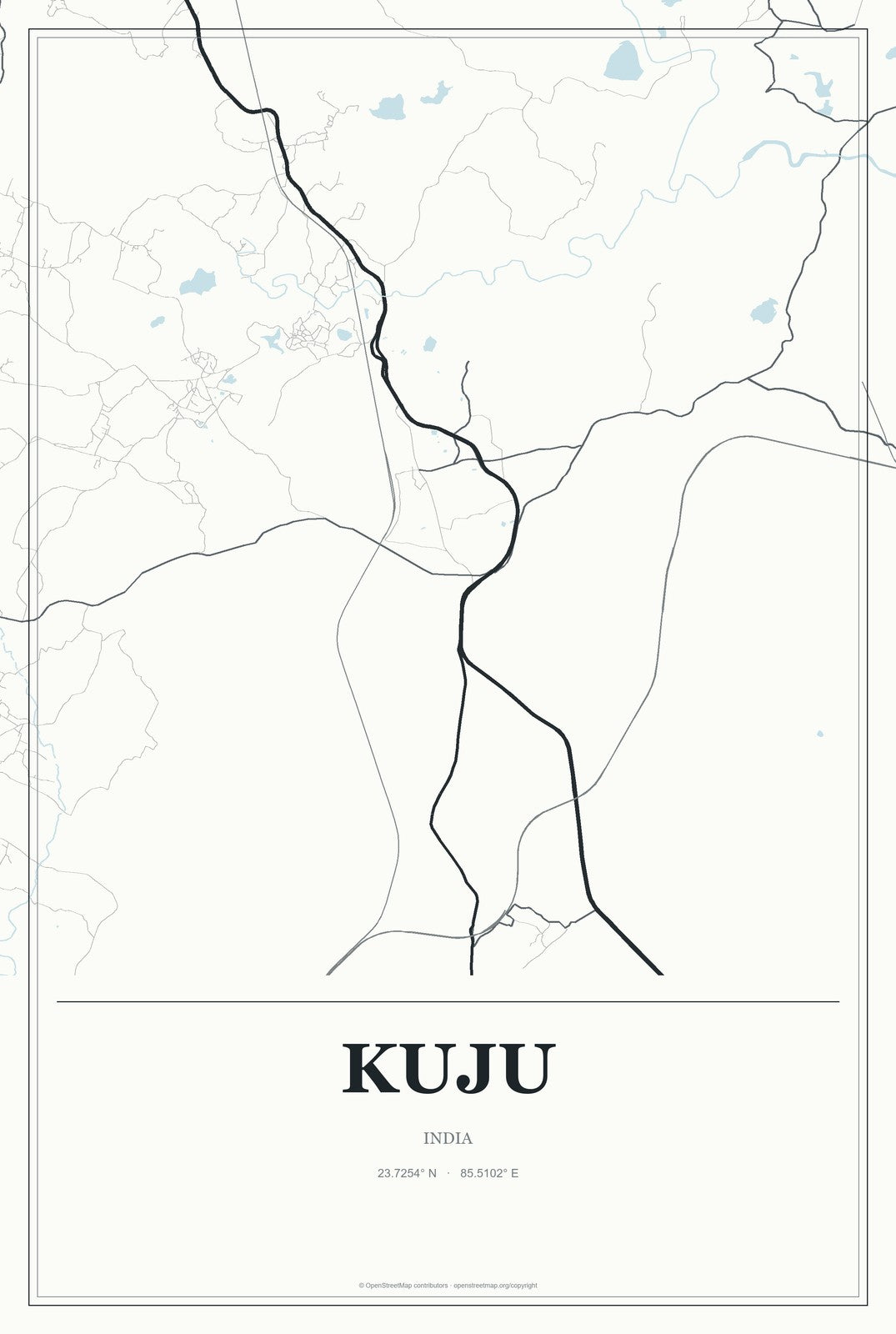 Kuju, India City Map Aluminum Sign in Gallery Air style