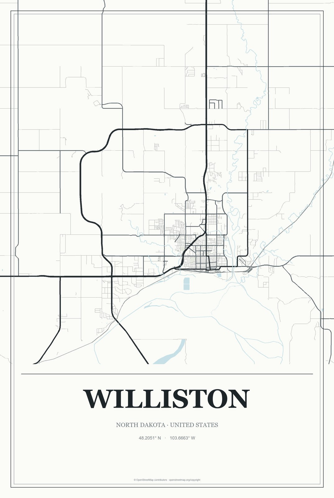 Williston, North Dakota City Map Aluminum Sign in Gallery Air style
