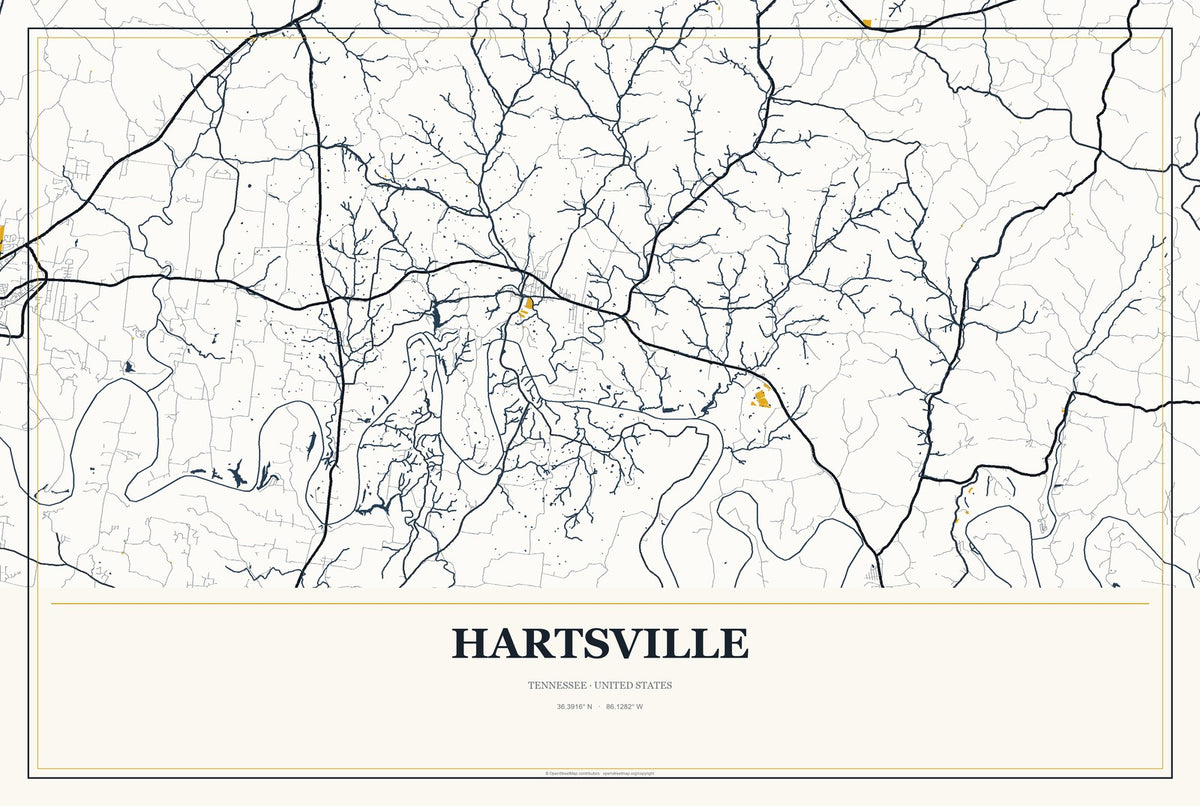 Hartsville, Tennessee City Map Aluminum Sign in Citrine Modern style
