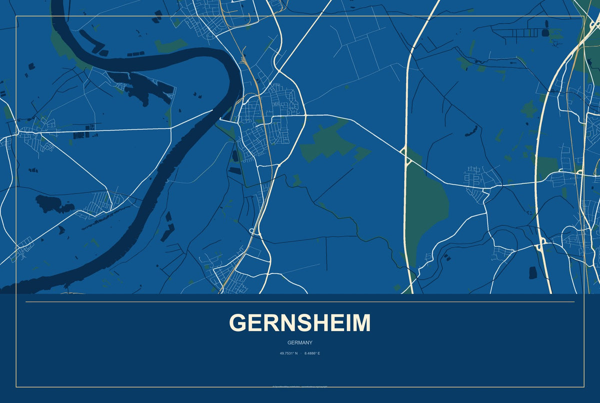 Gernsheim, Germany City Map Aluminum Sign in Harbor Cobalt style