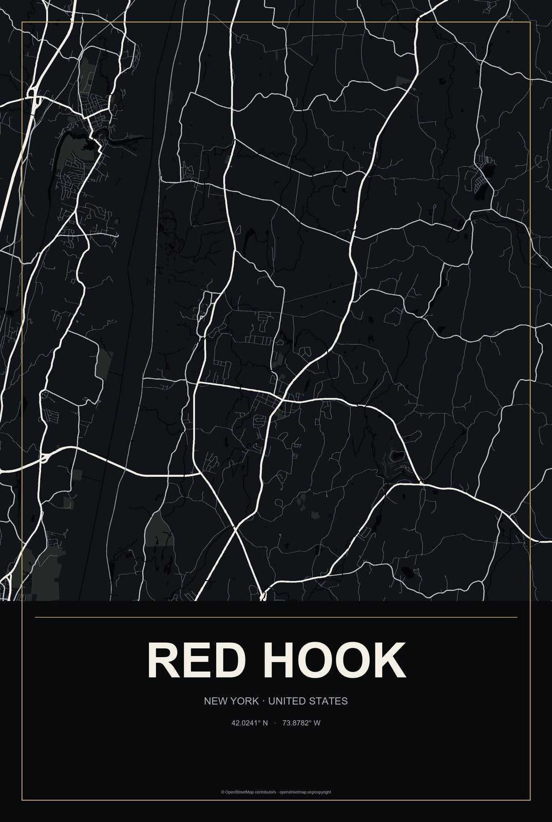 Red Hook, New York City Map Aluminum Sign in Metropolitan Noir style