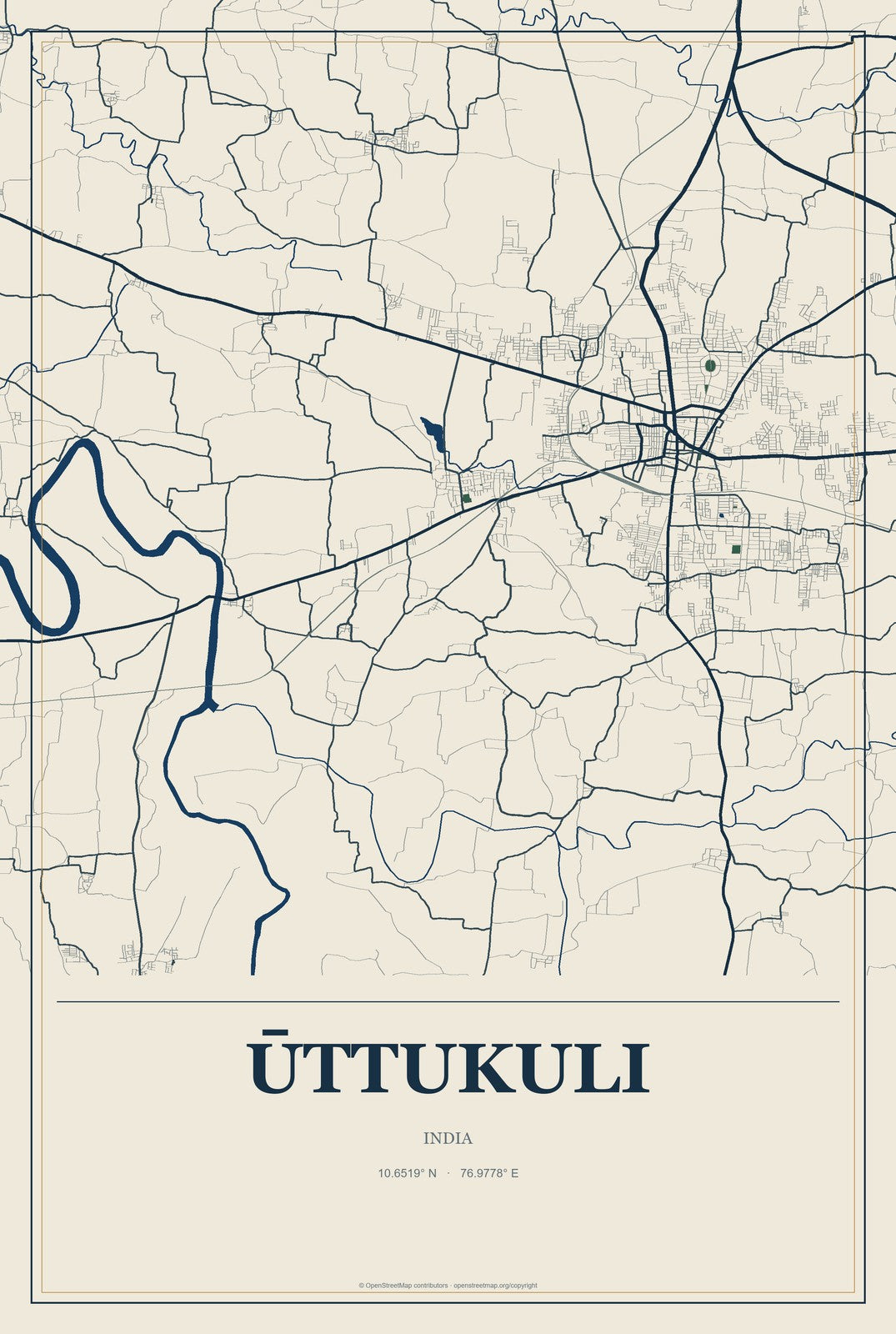 Ūttukuli, India City Map Aluminum Sign in Coastal Cutout style