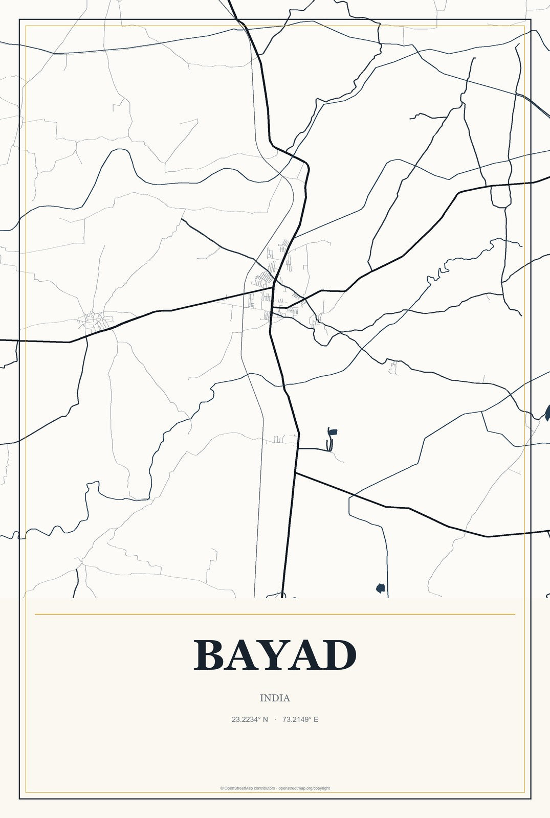 Bayad, India City Map Aluminum Sign in Citrine Modern style