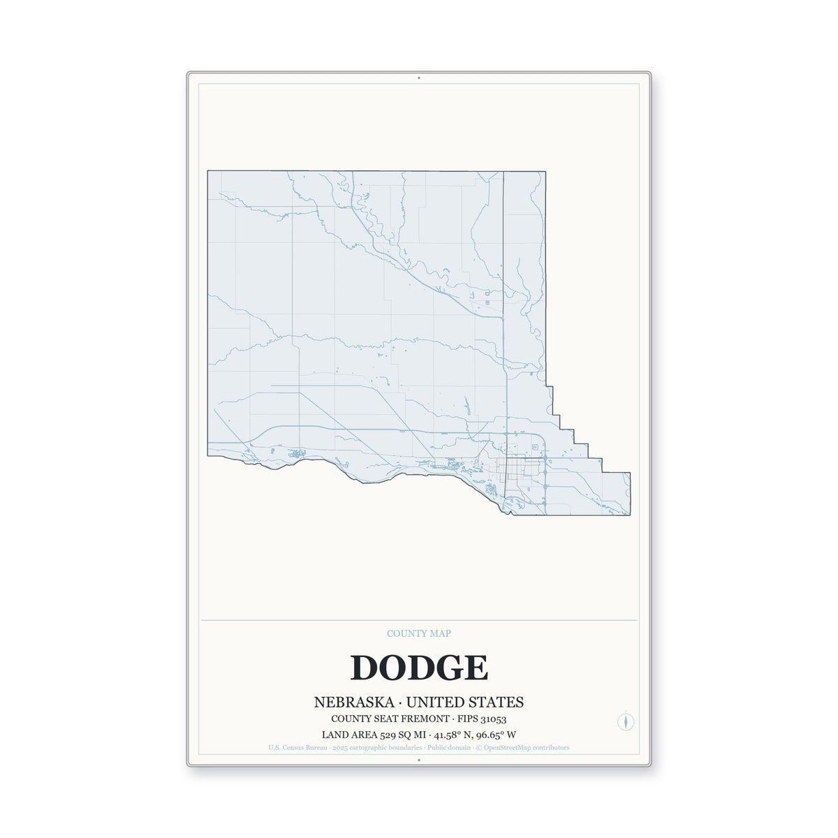 Dodge County, Nebraska Map Aluminum Sign in Gallery Air style