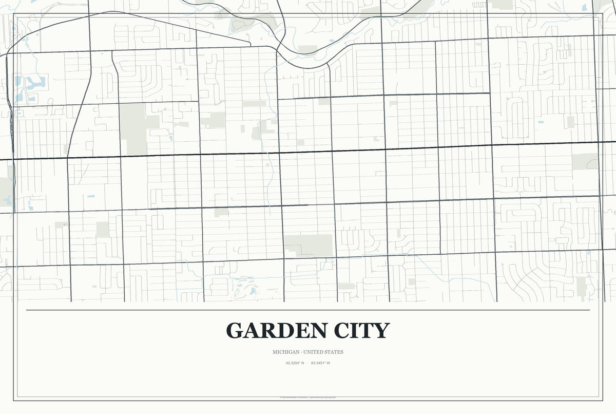 Garden City, Michigan City Map Aluminum Sign in Gallery Air style