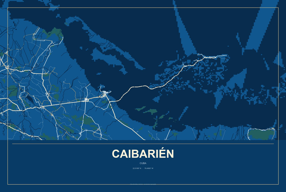 Caibarién, Cuba City Map Aluminum Sign in Harbor Cobalt style