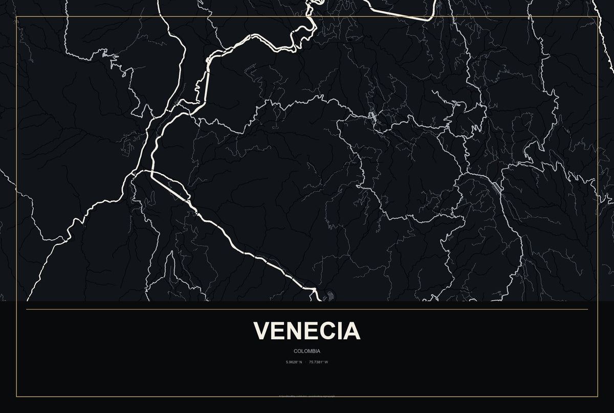 Venecia, Colombia City Map Aluminum Sign in Metropolitan Noir style