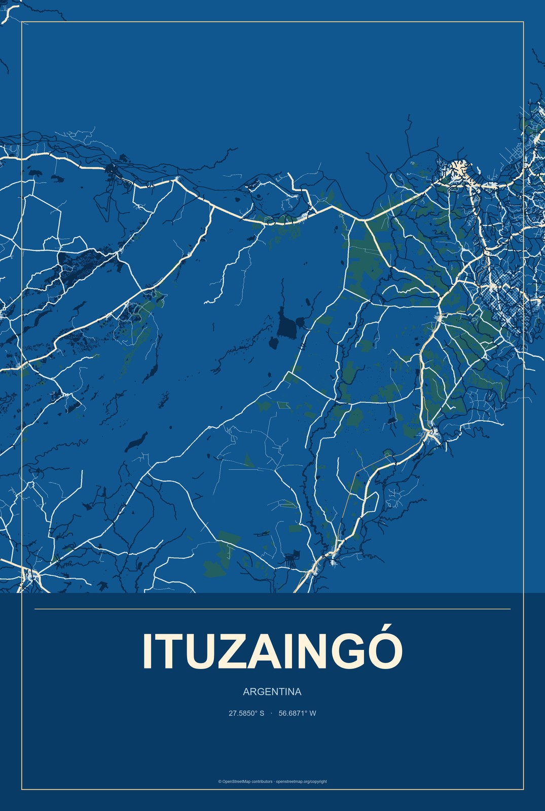 Ituzaingó, Argentina City Map Aluminum Sign in Harbor Cobalt style