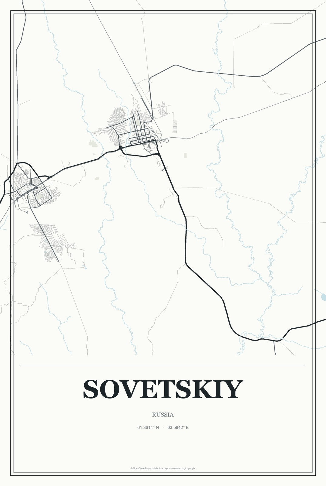 Sovetskiy, Mariy-El Republic, Russia City Map Aluminum Sign in Gallery Air style