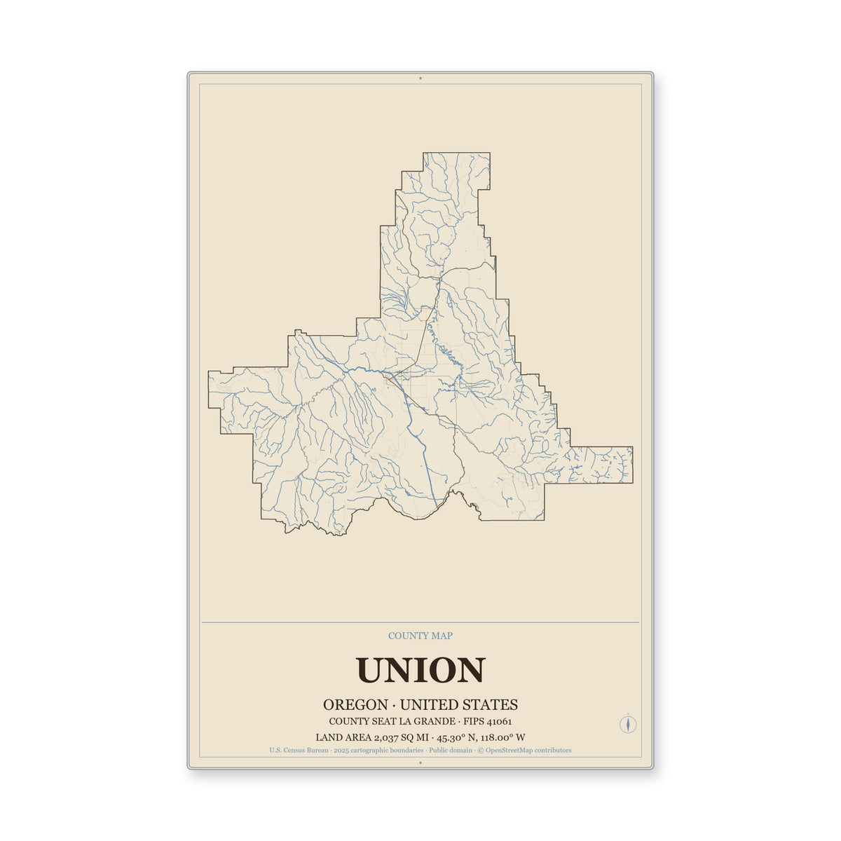 Union County, Oregon Map Aluminum Sign in Heritage Nautical style