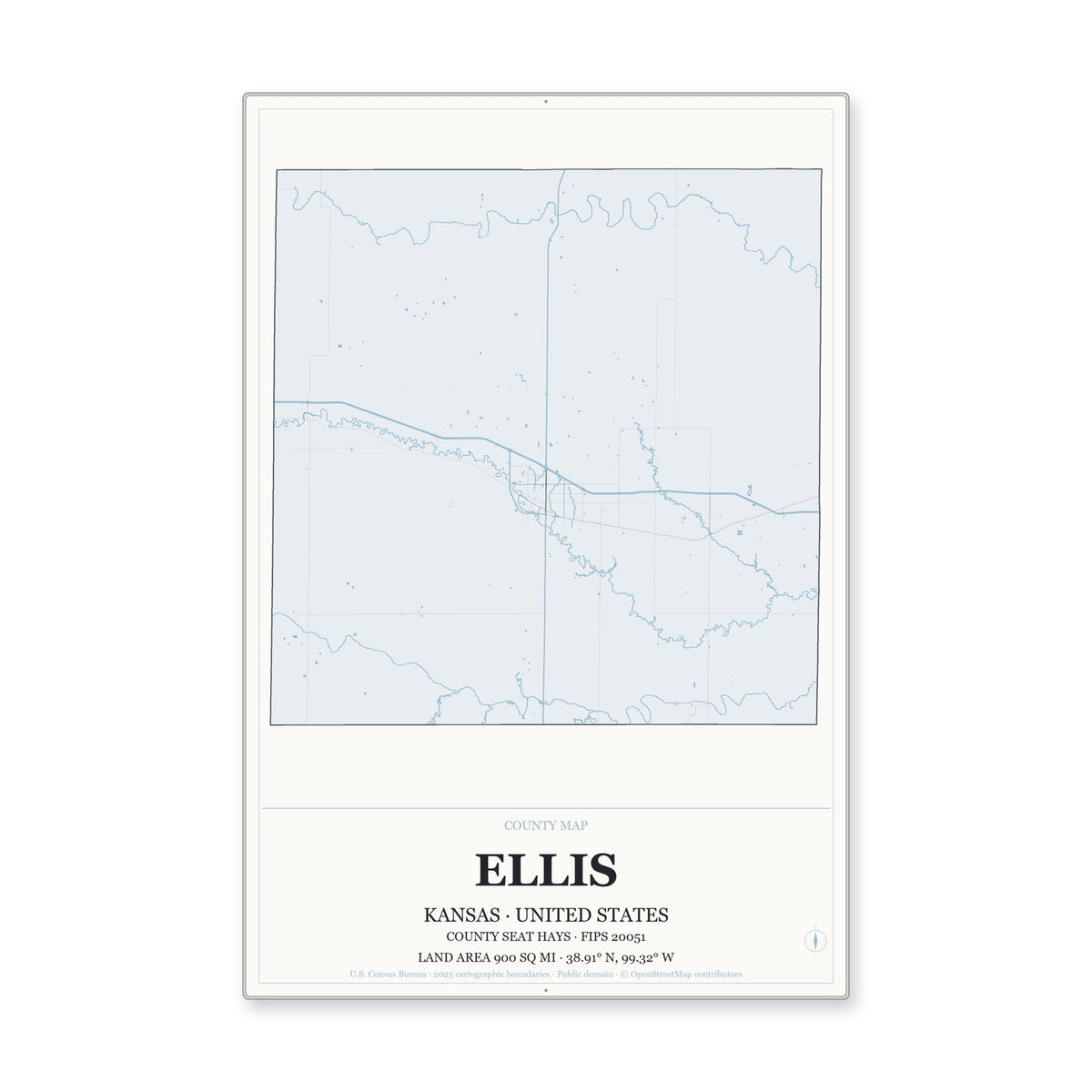 Ellis County, Kansas Map Aluminum Sign in Gallery Air style