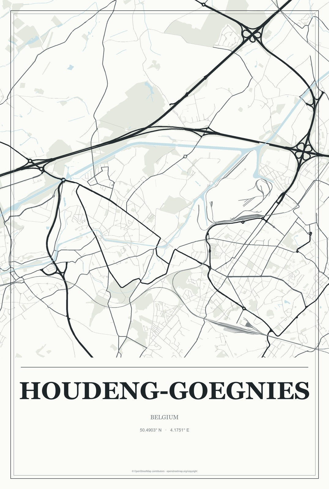 Houdeng-Goegnies, Belgium City Map Aluminum Sign in Gallery Air style