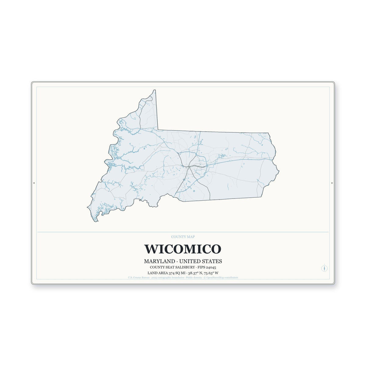 Wicomico County, Maryland Map Aluminum Sign in Gallery Air style