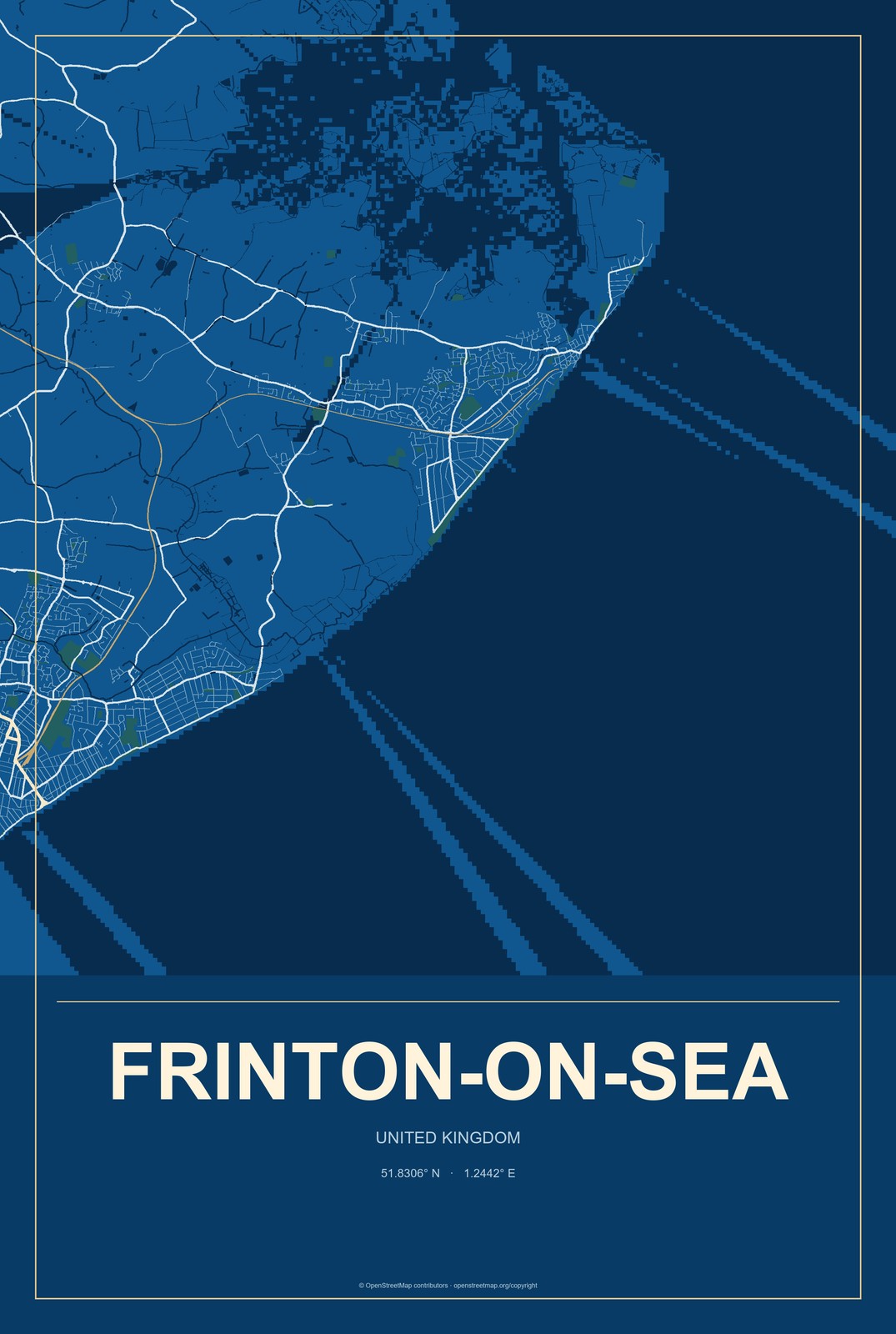 Frinton-on-Sea, United Kingdom City Map Aluminum Sign in Harbor Cobalt style